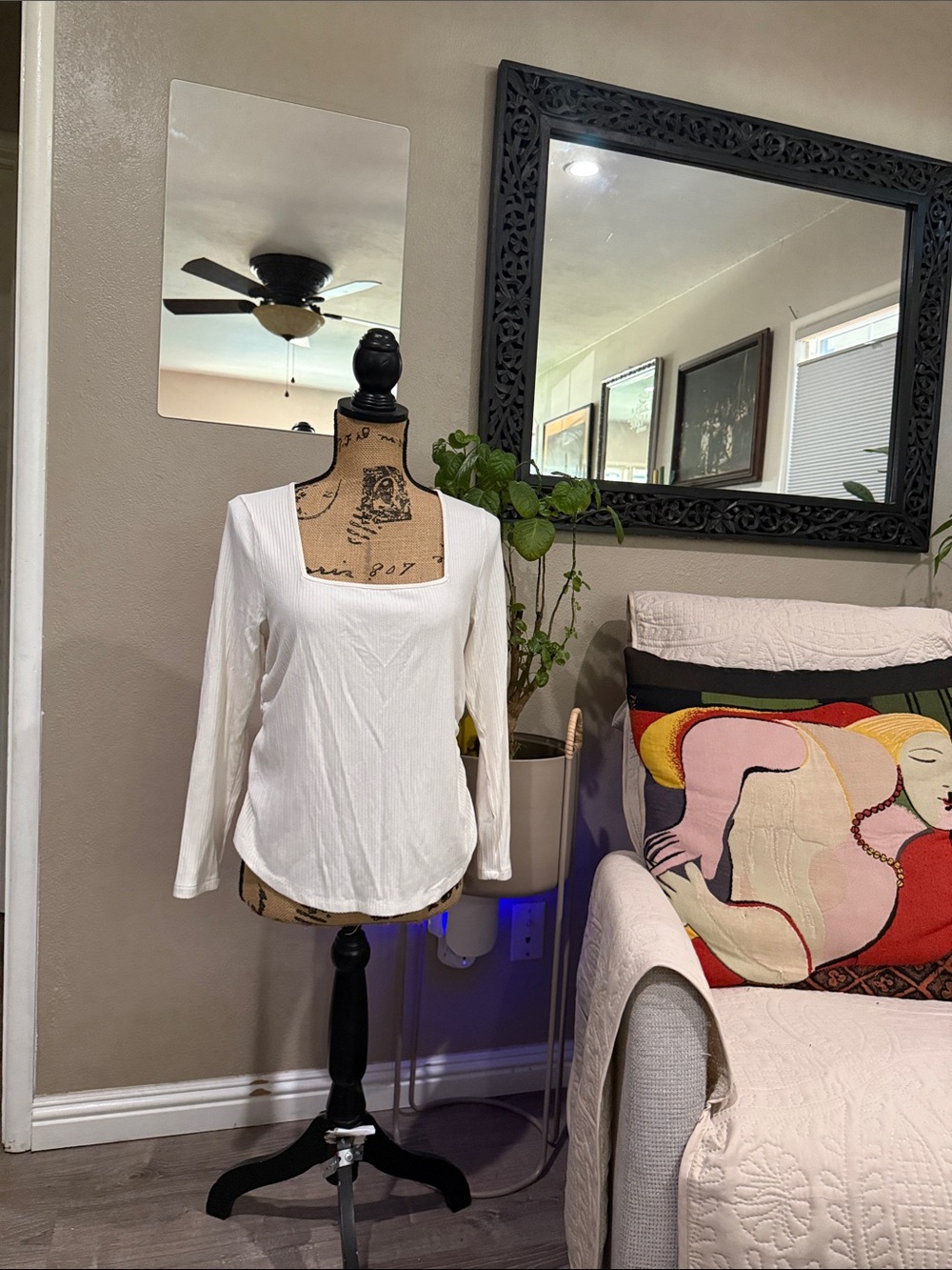 Old Navy White Square Neck Long Sleeve Tee
